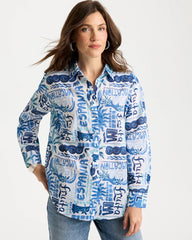 Cotton Voile Collared Beach Shirt Bondi Blue - Chico's