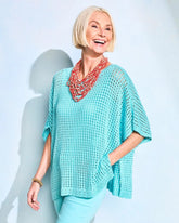 Lurex Open-Stitch Sweater Poncho Bondi Blue - Chico's