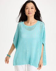 Lurex Open-Stitch Sweater Poncho Bondi Blue - Chico's
