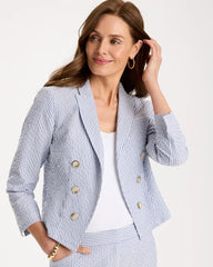 Seersucker Striped Cropped Blazer Blue - Chico's