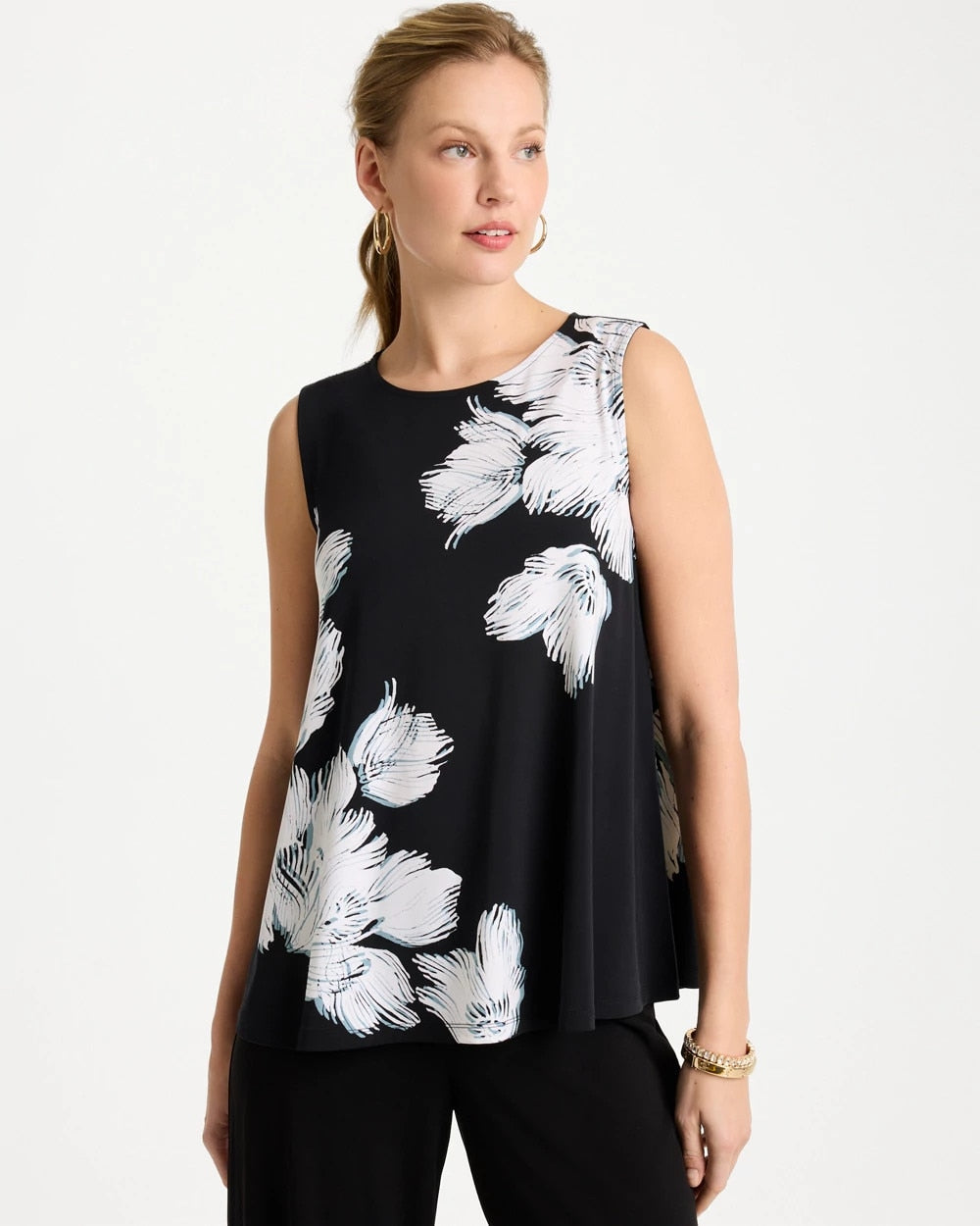 Travelers™ Knit Abstract Floral Swing Tank Black - Chico's