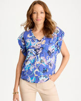 Paisley Cotton Slub Epaulette Tee Amparo Blue - Chico's