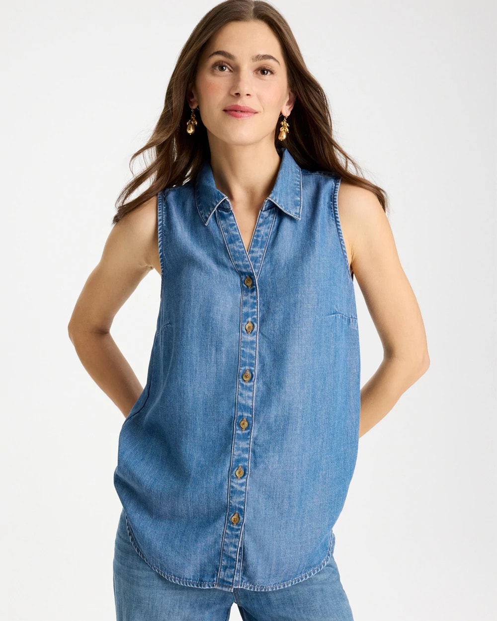 Tencel Denim Sleeveless Shirt Burano Indigo - Chico's