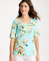 Pima Printed Elbow-Sleeve Tee Bondi Blue - Chico's