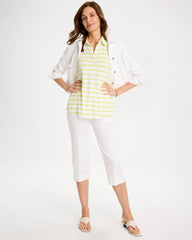 Striped Lime Collared Tunic Tank Soft Lime - Chico's