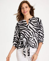 Satin Animal Print Tie-Front Top Black - Chico's