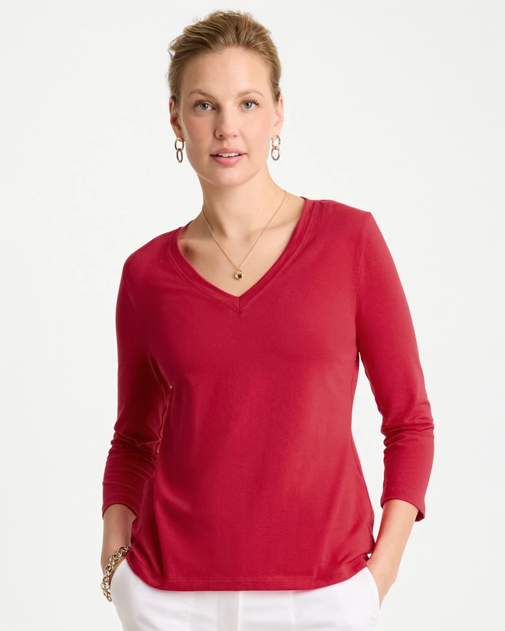 Cotton Stretch 3/4 Sleeve Tee Cherry Lush - Chico's
