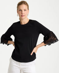 Cotton Lace Flutter Sleeve Tee Black - Chico's