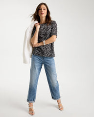 Printed Pima Elbow Sleeve Tee Black - Chico's