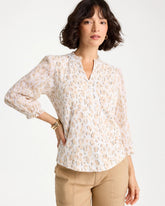 Animal Print Ruffled V-Neck Top Mocha Mousse - Chico's