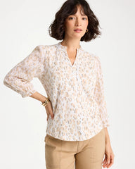 Animal Print Ruffled V-Neck Top Mocha Mousse - Chico's