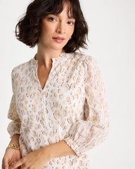 Animal Print Ruffled V-Neck Top Mocha Mousse - Chico's