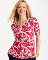 Printed Cotton Slub V-Neck Tee Cherry Lush - Chico's
