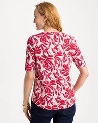 Printed Cotton Slub V-Neck Tee Cherry Lush - Chico's