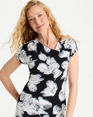 Travelers™ Knit Abstract Floral Asymmetrical Top Black - Chico's