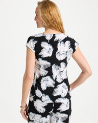 Travelers™ Knit Abstract Floral Asymmetrical Top Black - Chico's