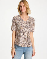 Printed Cotton Slub V-Neck Tee Cattail Brown - Chico's