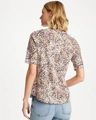 Printed Cotton Slub V-Neck Tee Cattail Brown - Chico's