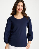 Pintuck Puff Sleeve Tee Passport Blue - Chico's