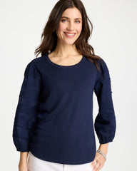 Pintuck Puff Sleeve Tee Passport Blue - Chico's