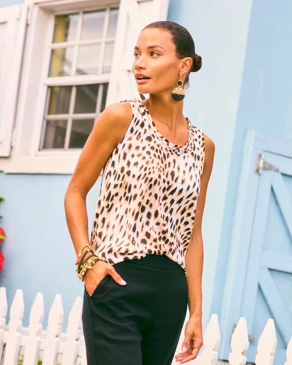 Animal Print Jersey Satin Tank Top Black - Chico's