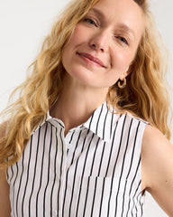 Poplin Cotton Collared Striped Tunic Black - Chico's