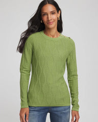Button Shoulder Crewneck Pullover Green Fig - Chico's