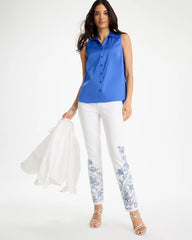 Cotton-Blend Classic Sleeveless Shirt Amparo Blue - Chico's