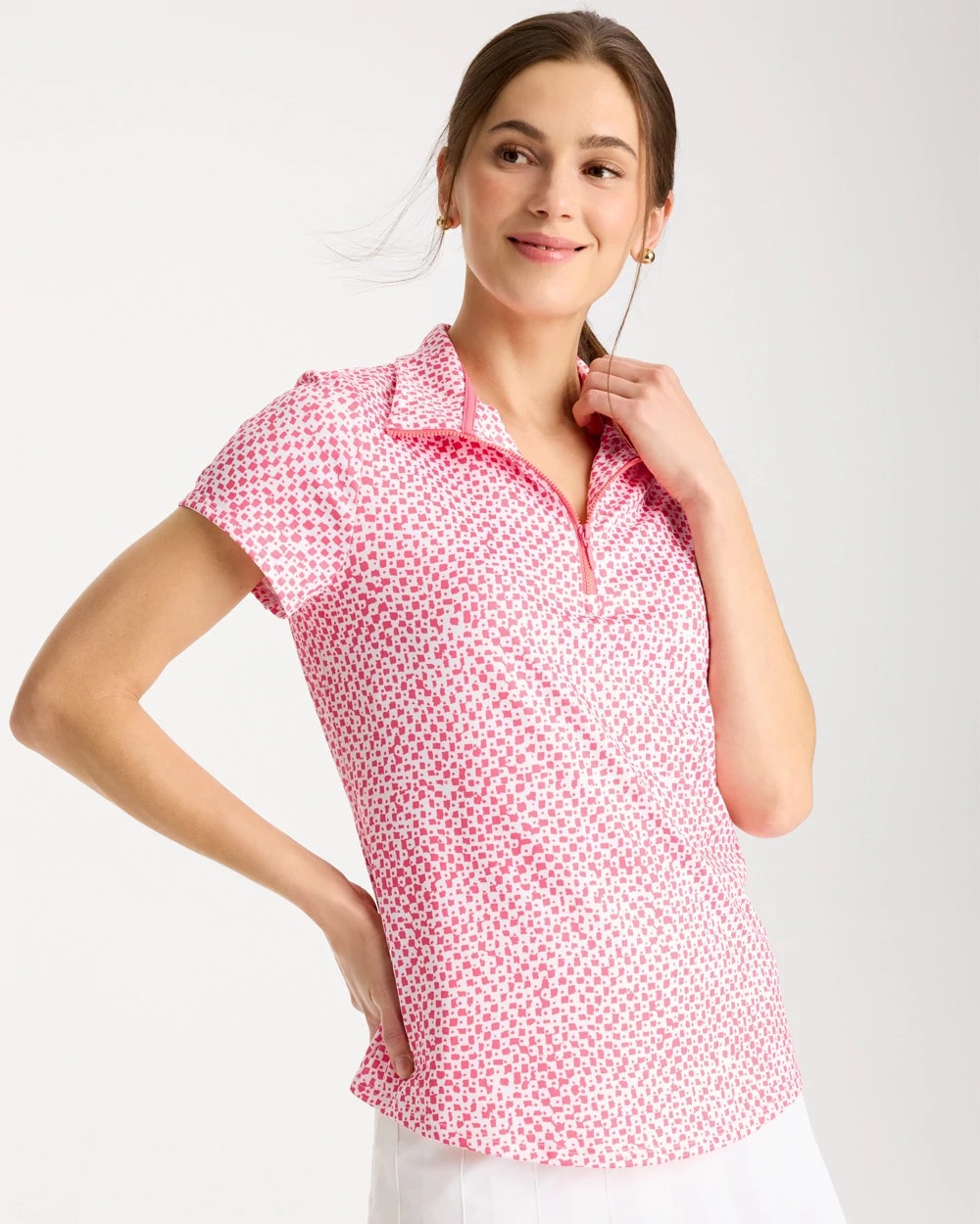 Zenergy® UPF Geo Half Zip Polo Calypso Coral - Chico's