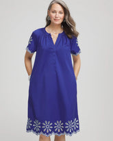 Embroidered Poplin Popover Dress Blue Casa - Chico's