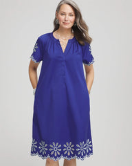 Embroidered Poplin Popover Dress Blue Casa - Chico's