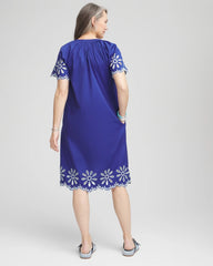 Embroidered Poplin Popover Dress Blue Casa - Chico's