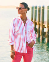 No Iron™ Stretch Striped Shirt Calypso Coral - Chico's