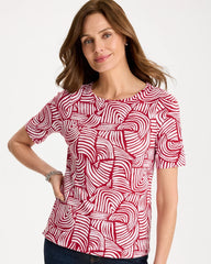 Geo Pima Elbow Sleeve Tee Cherry Lush - Chico's