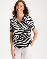 Wild Lines Cotton Slub V-Neck Tee Black - Chico's