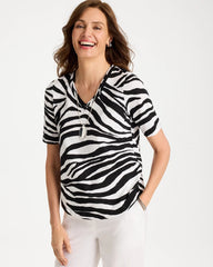 Wild Lines Cotton Slub V-Neck Tee Black - Chico's