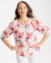 Cotton Voile Croix Collage Blouse Calypso Coral - Chico's