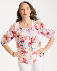 Cotton Voile Croix Collage Blouse Calypso Coral - Chico's