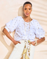 Cotton Metallic Applique Embroidered Top Alabaster - Chico's