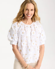Cotton Metallic Applique Embroidered Top Alabaster - Chico's