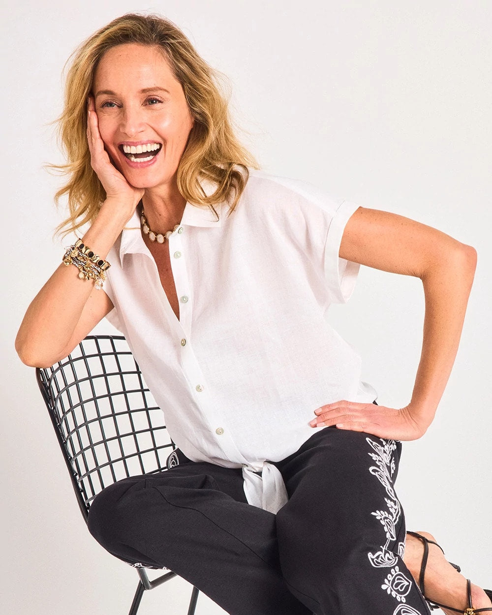 No Iron™ Linen Tie-Front Cap Sleeve Shirt Optic White - Chico's