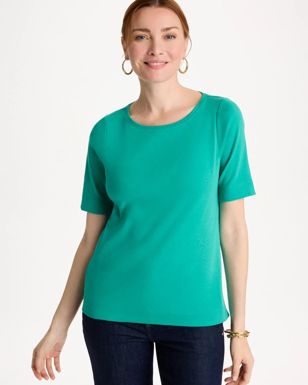 Pima Elbow Sleeve Tee Topanga Green - Chico's