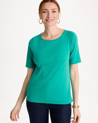 Pima Elbow Sleeve Tee Topanga Green - Chico's