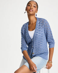 Crochet Knit Pointelle Cardigan Denim - Chico's
