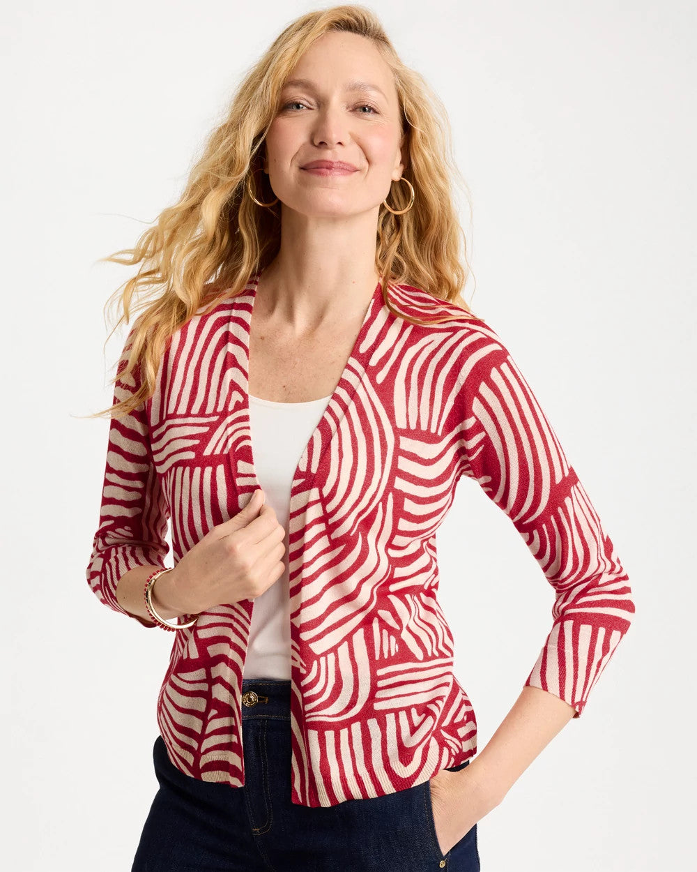 Geo Summer Romance Cardigan Cherry Lush - Chico's