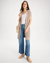 Faucet V-Neck Long Cardigan Vest Smokey Taupe - Chico's