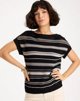 Striped Mesh Stitch Pullover Sweater Black - Chico's