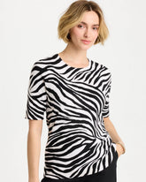 Ella Zebra Crewneck Pullover Sweater Black - Chico's