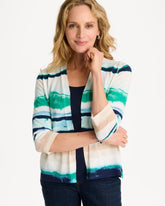Grotto Striped Summer Romance Cardigan Green Clover - Chico's