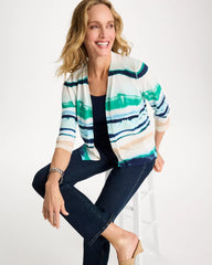 Grotto Striped Summer Romance Cardigan Green Clover - Chico's